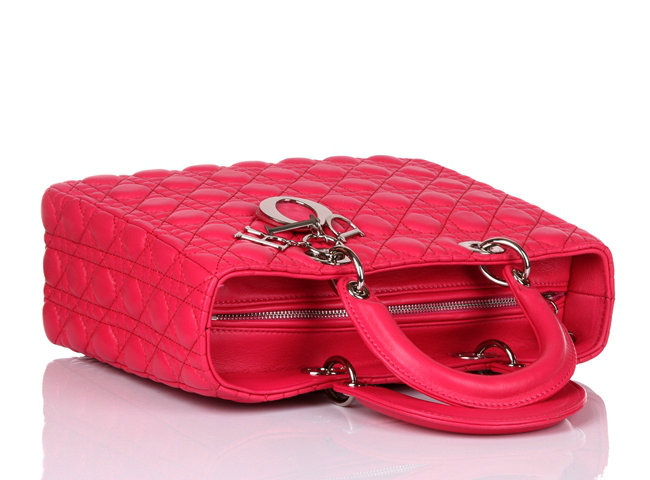 replica jumbo lady dior lambskin leather bag 6322 rosered with silver hardware - Click Image to Close
